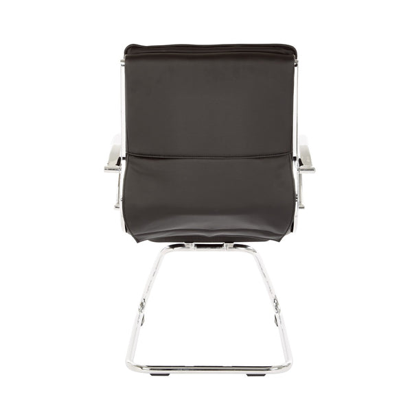 OSP Home Furnishings Guest Faux Leather Office Chair with Chrome Sled Base and Ergonomic Lumbar Support Black SPX23595C-U6