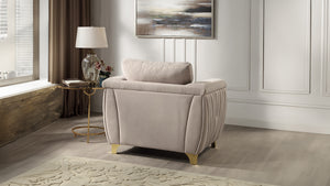 English Elm Leena Contemporary 3Pc Living Room Set With Gold Accents, Plush Cushions & Durable Beige Upholstery B009S01441