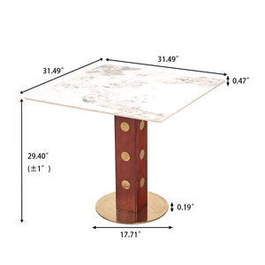 English Elm Modern Square Dining Table - 33.5" Sintered Stone Top With Wooden Legs & Gold Base For 2 People W1535S00583