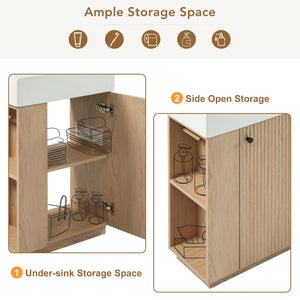 English Elm [video]21.6" Freestanding Bathroom Vanity Ceramic Sink Wavy Door Mdf Cabinet Small Bath Wood N729P285503N
