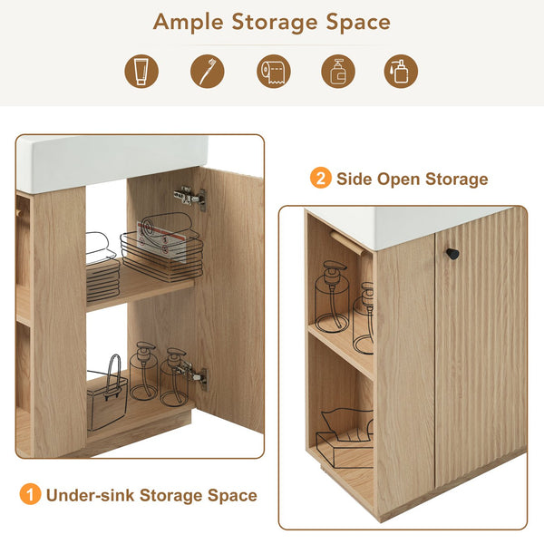 English Elm [video]21.6" Freestanding Bathroom Vanity Ceramic Sink Wavy Door Mdf Cabinet Small Bath Wood N729P285503N