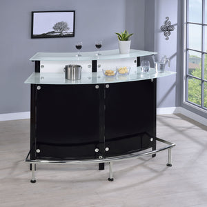English Elm Keystone Sleek Black Curved Glass Top Home Bar Cabinet with Stemware Holder & 8-Bottle Wine Rack B062P344901