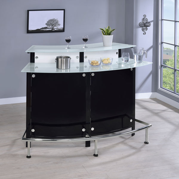 English Elm Keystone Sleek Black Curved Glass Top Home Bar Cabinet with Stemware Holder & 8-Bottle Wine Rack B062P344901