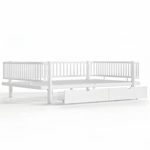 English Elm Queen Storage Platform Bed Low Profile Metal Frame with Built-in Drawers for Small Spaces Light White W5305P471354