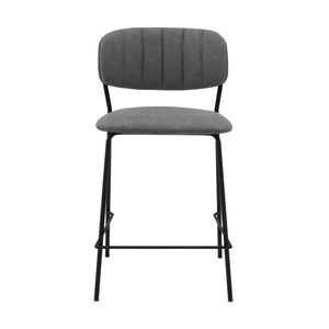 English Elm Lurelle 26" Gray Faux Leather Counter Stool with Black Metal Legs, Square Footrest, 250 lb Capacity B2736P354374
