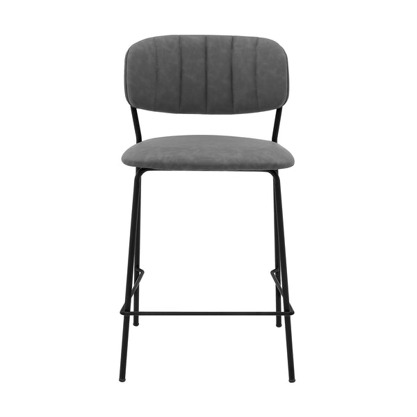 English Elm Lurelle 26" Gray Faux Leather Counter Stool with Black Metal Legs, Square Footrest, 250 lb Capacity B2736P354374