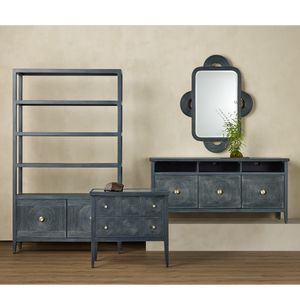 Santos Vintage Navy Storage Etagere - Stylish Mahogany with Rattan for Elegant Home Organization