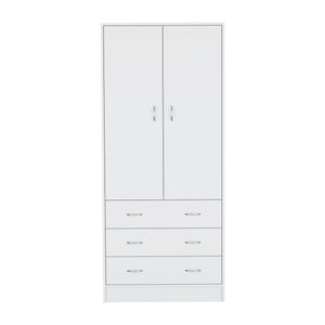 English Elm Taly Spacious Armoire with Double Doors, Two Drawers & Hanging Rod — Tall Laminate Storage Cabinet White 35.4 L x 23.6 W x 6.3 H B200S00375