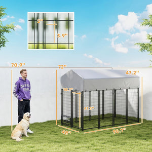 English Elm Spacious Steel Wire Outdoor Dog Run with Uv Cloth Roof and Lockable Gate Access T3971P466674