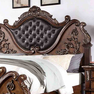English Elm Luxurious Tufted Leatherette California King Bed Baroque Carved Wood Formal Bedroom B2741S00812