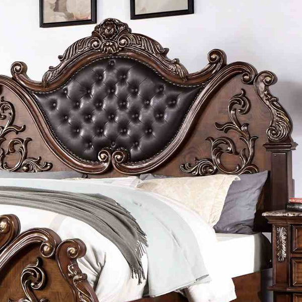 English Elm Pearl White Queen Bed Baroque Carved Tufted Headboard Formal Master Bedroom Statement B2741S00811