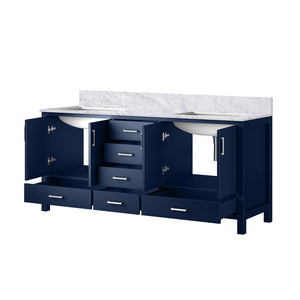 English Elm Navy Double Bath Vanity 72" x 22" with Carrara Marble Top, Solid Wood, Soft-Close Drawers, Storage B2731P258925