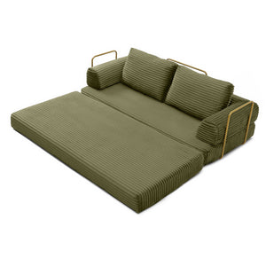 English Elm Convertible Floor Sofa Futon with Corduroy Upholstery for Living Room Lounging and Sleeping Green W1117P434729