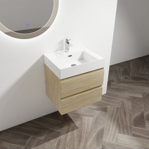 English Elm 24" Wall-Mounted Bathroom Vanity With Resin Sink, Soft-Close Drawers & Space-Saving Design For Style W999S00196