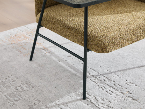 English Elm Leisure Linen Accent Chair with Built-in Side Table Pockets and Lumbar Pillow Modern Yellow W395P453313
