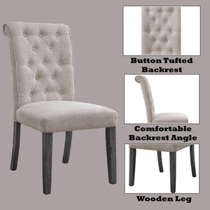 English Elm Yabeina Beige Linen Side Chair Set of 2 with Gray Finish, Button Tufted Back, 5" Cushions, 220lb Capacity B2726P288777