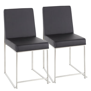 English Elm High Back Fuji Dining Chairs Set Of 2 - Contemporary Black Faux Leather With Stainless Steel Frame B202P223557