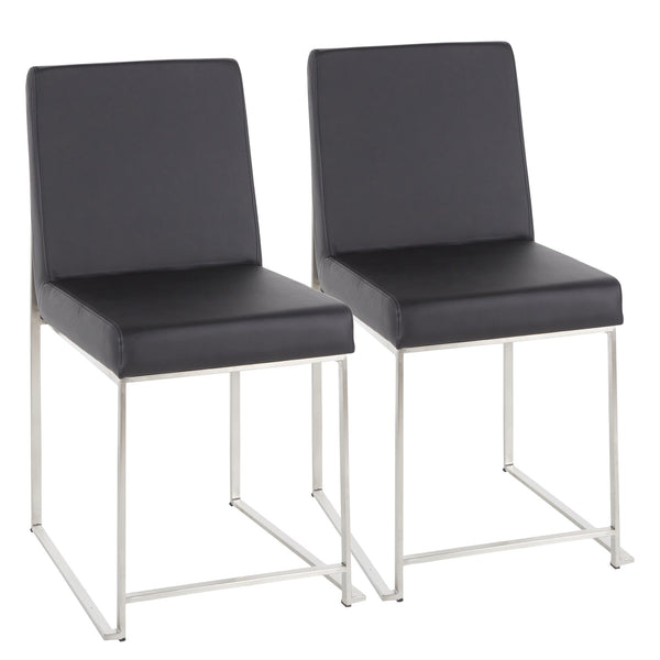 English Elm High Back Fuji Dining Chairs Set Of 2 - Contemporary Black Faux Leather With Stainless Steel Frame B202P223557