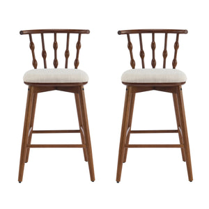 English Elm Christopher Knight Home® - Doria Sculptural Hourglass Back Barstool Set of 2 — Durable Rubberwood Frame, Plush Fabric Seat, Stylish Modern Appeal Beige,Walnut N775P299416W