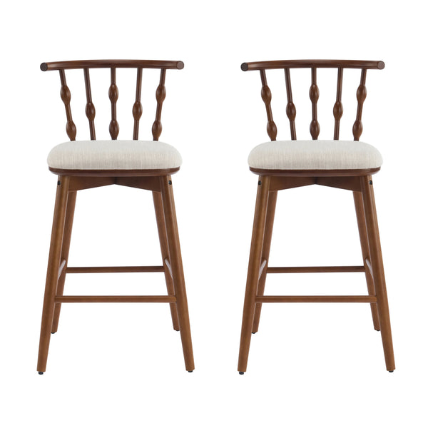 English Elm Christopher Knight Home® - Doria Sculptural Hourglass Back Barstool Set of 2 — Durable Rubberwood Frame, Plush Fabric Seat, Stylish Modern Appeal Beige,Walnut N775P299416W