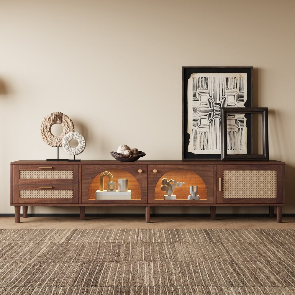 English Elm Rattan Door Media Console with Pine Legs Modern Farmhouse Tv Stand for Large Living Rooms N710P365042P