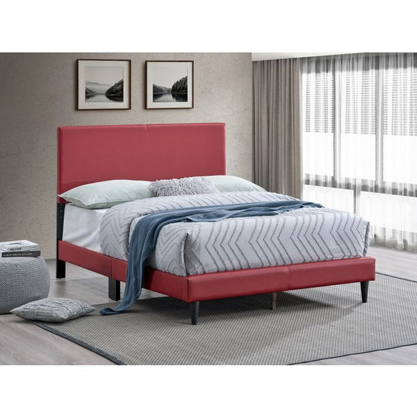English Elm Baron Full Bed Frame with Faux Leather Upholstery, Slat Support, Adjustable Headboard Height, Fits 7–13" Red 26.37 L x 60.39 W x 7.28 H B078P380174