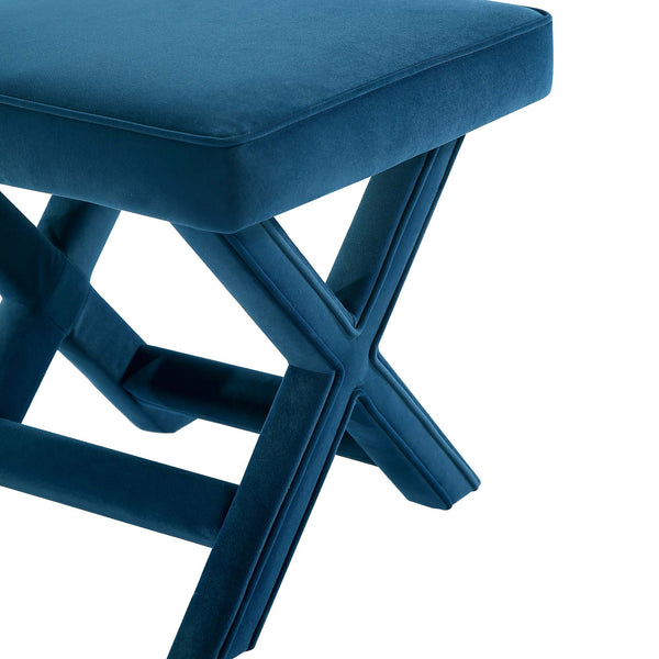 English Elm Abigail Mid-Century Modern Velvet Bench - Plush Blue Upholstered Accent Seat For Any Space B365P398204