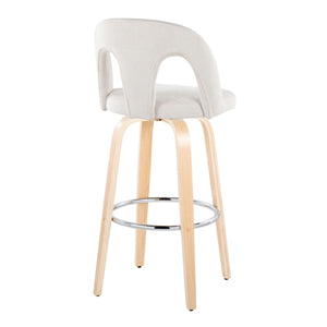 English Elm Fixed-height Swivel Barstools with Bent Wood Legs White Upholstery Chrome Footrest 2 Pack B202S01878