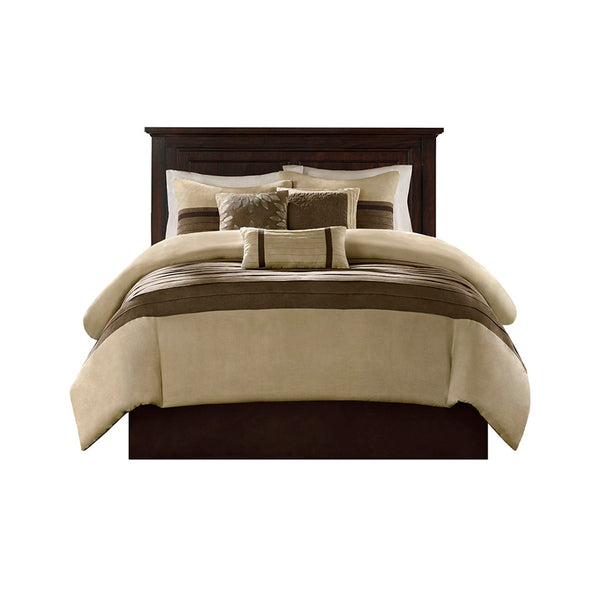 English Elm 7 Palmer Faux Suede 7-Piece Comforter Set Queen – Pieced Microsuede, Taupe & Brown, Embroidered Pillows Natural 18.7 L x 13.98 W x 11.61 H B03596908