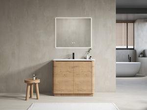 English Elm 40'' Freestanding Bathroom Vanity With White Ceramic Sink & Soft-Close Doors - Stylish Storage Solution W999S00401