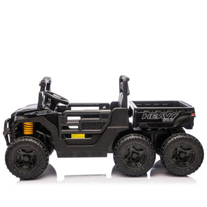 English Elm 24v Electric Kids Dump Truck 4wd Six Wheel Ride on with Remote Suspension Cargo Bucket Black W1578P380841