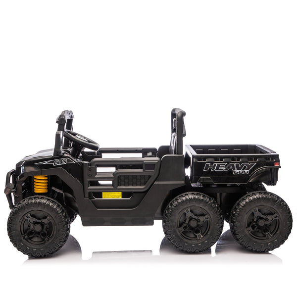 English Elm 24v Electric Kids Dump Truck 4wd Six Wheel Ride on with Remote Suspension Cargo Bucket Black W1578P380841