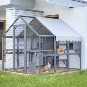 English Elm Extra Large Walk-in Outdoor Cat Enclosure with Oxford Roof Ramps and Dual Resting Huts W1422S00047