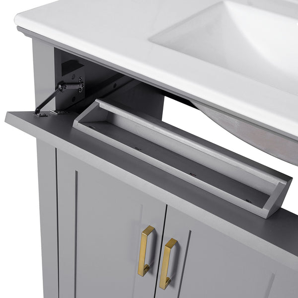 English Elm 36" Gray Modern Bathroom Vanity with Ceramic Sink, Solid Wood Frame, Soft-Close Doors & 4 Drawers N729P253935E