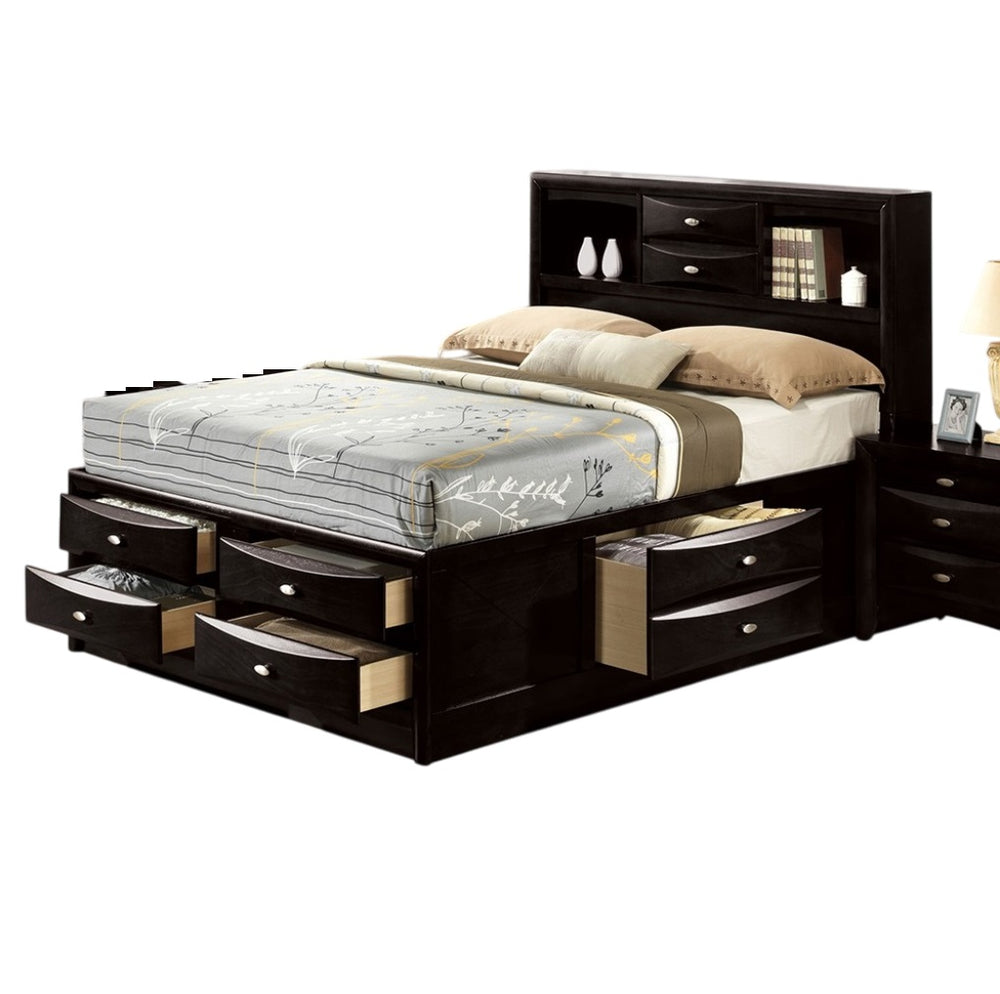 English Elm Contemporary Full Size Bed With Storage Drawers & Headboard Bookcase In Sleek Black Finish B2741S00557