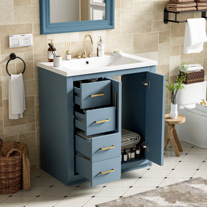 English Elm 30'' Stylish Bathroom Vanity Set With Ceramic Sink, Soft-Close Doors, Solid Wood Frame & Modern Design N710P191970M