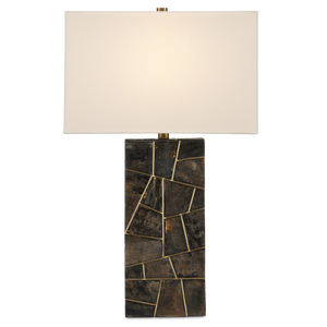 Carina Table Lamp - Elegant Natural Horn Inlay with Brass Accents, Off-White Shade, 28" Height