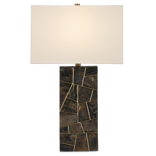 Carina Table Lamp - Elegant Natural Horn Inlay with Brass Accents, Off-White Shade, 28" Height