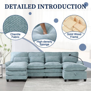 English Elm United We Win 106" U-Shaped Sectional Sofa With Ottoman, Usb Ports & Dual Side Pockets For Comfort W1568S00230-GIGA