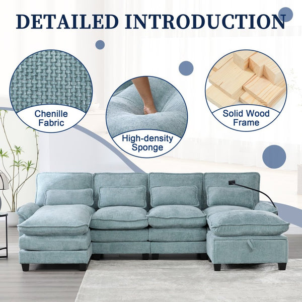 English Elm United We Win 106" U-Shaped Sectional Sofa With Ottoman, Usb Ports & Dual Side Pockets For Comfort W1568S00230-GIGA