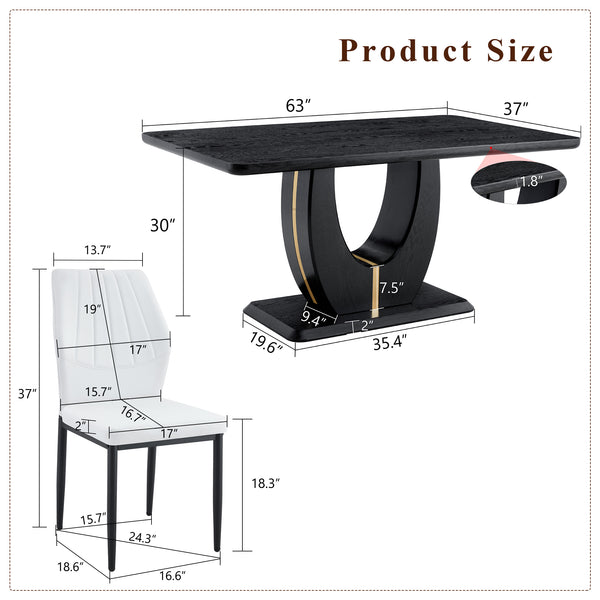 English Elm One 5 Piece Dining Set 63 Inch Table Dark Wood Grain Top with Brown Fabric Chairs Black,White W1151S04435