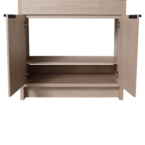 English Elm 36 Inch Freestanding Vanity with White Resin Sink, Soft-Close Doors, Adjustable Shelf, Water-Resistant Finish W999S00277