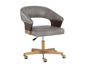 Sunpan Leonce Mid-Century Modern Office Chair with Faux Leather, Walnut Arms & Gold Stainless Steel Base