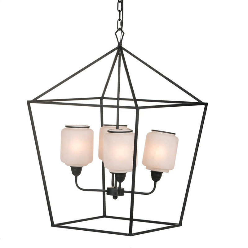 English Elm 21.7x21.7x33.5 Matte Black Iron Chandelier Square Glass Industrial Dining Foyer Light W2078P411228
