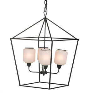 English Elm 21.7x21.7x33.5 Matte Black Iron Chandelier Square Glass Industrial Dining Foyer Light W2078P411228