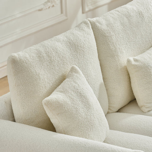 English Elm 80.7 Inch Plush Teddy Velvet 3 Seat Sofa Solid Wood Frame with Six Included Cushions Off White W2564S00068