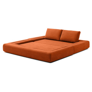 English Elm 81'' Corduroy Floor Sofa Convertible Loveseat Futon Sleeper with Foam Fill and Pillows Orange W1117P459732