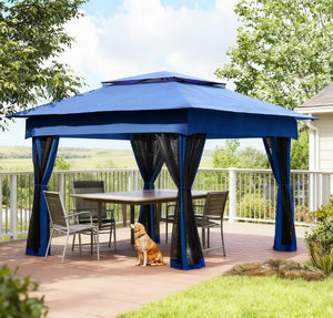 English Elm Sturdy Pop up Canopy Gazebo with Vented Roof Mesh Netting and Steel Frame T3971P426142