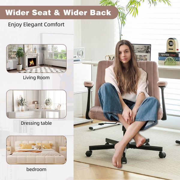 English Elm Pink Velvet Criss Cross Office Chair with Wheels, Ergonomic Swivel, Adjustable Tilt, Plush Linen Support W3394P336175