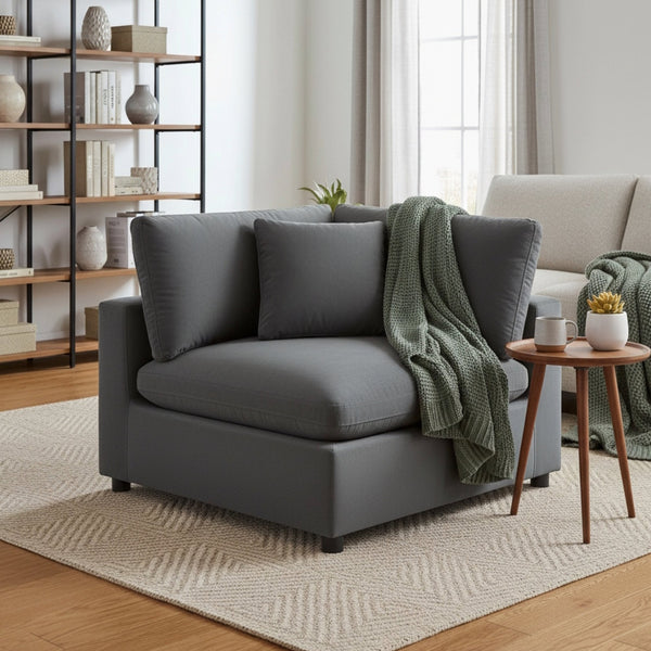 English Elm Caylie Modern Corner Wedge Chair with Plush Down-Blend Cushions, Durable Fabric & Solid Wood Frame Charcoal B050P406802